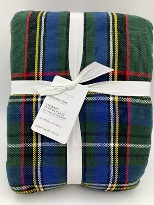 Pottery Barn Stewart Plaid Cotton King Duvet Cover & Euro Sham Green #N256 - Image 1 of 4