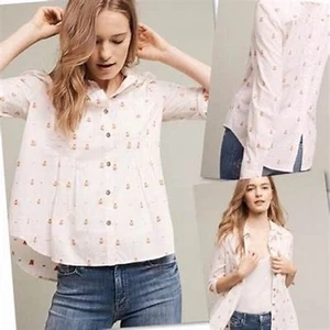 Anthropologie Maeve Baumwolle Tipi Miette Neuheit Button-Down-Shirt Größe 8 - Bild 1 von 16