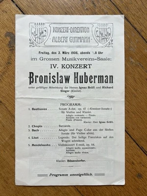 1906 BRONISLAW HUBERMANN Wien IGNAZ BRÜLL - Bild 1 von 2