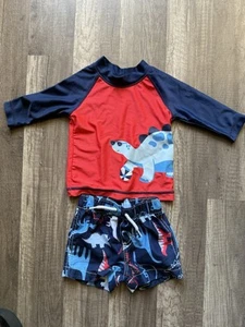 Carter's Infant Swim Trunk Rash Guard Set. Boy 3 Months Dinosaur Ling Sleeve - Picture 1 of 1