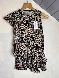 New GUESS Coral Asymmetric Top XS Animal Print Ruffle Sleeveless Draped Blouse - Picture 1 of 6