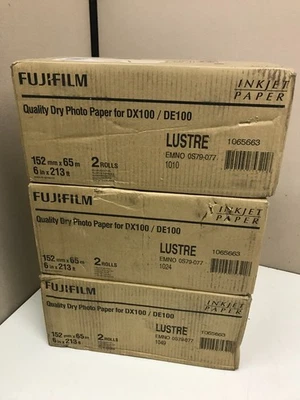 3 fundas (6 rollos) papel fotográfico brillante Fujifilm 6" x 213 ft DX100 DE100 Foto 1 de 2