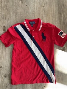 Polo Ralph Lauren Shirt Youth Size 8 Red White Blue Big Pony USA Flag July 4th - Picture 1 of 5