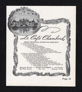 1948 Le Cafe Chambord Französische Provinzküche Par Excellence Chauveron Prt. Anzeige - Bild 1 von 2