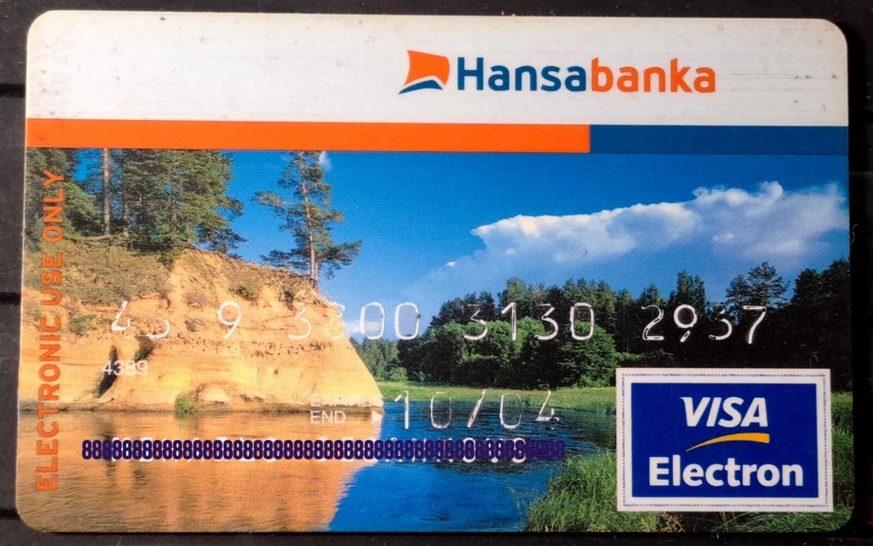 LATVIA money bank card Hansa - visa elektron - river with a rock - Image 1 of 1