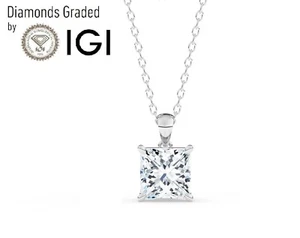 IGI, F/VS1, 2.00 CT Solitaire Lab-Grown Princess Diamond Pendant, 18K White Gold - Picture 1 of 15