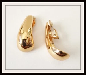 Gold Large Graduated J Hoop CLIP ON Earrings - Picture 1 of 1