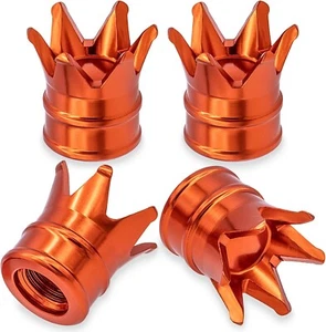 4pcs Crown Tire Valve Stem Caps Aluminum Cover Universal Fit Cars Trucks -Orange - Picture 1 of 7