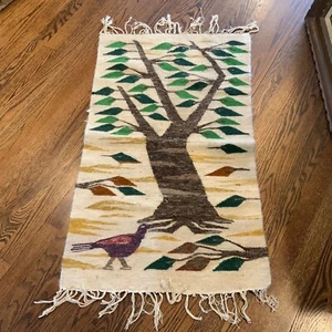 Handmade Vintage Afghan Pictorial Kilim Rug , Tree And Bird Design Rug - Picture 1 of 10