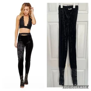 We are HAH I can xxxplain Pants Legging Velvet Lace Black Hi Waist Size XS - NWT - Picture 1 of 12