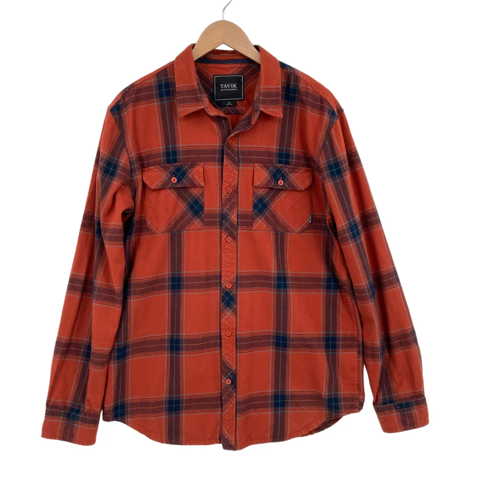 Tavik Button Up Shirt Mens Large Orange Plaid Flannel Cotton Long Sleeve Collar - Image 1 of 4