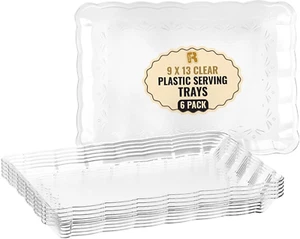 6 Pack Clear Plastic Serving Trays for Party, 9 X 13 Inch - Heavy Duty Plastic T - Picture 1 of 12