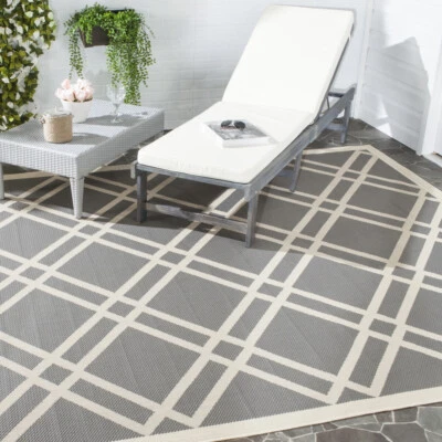 SAFAVIEH Outdoor CY6923-246 Courtyard Anthracite / Beige Rug - Image 1 of 4