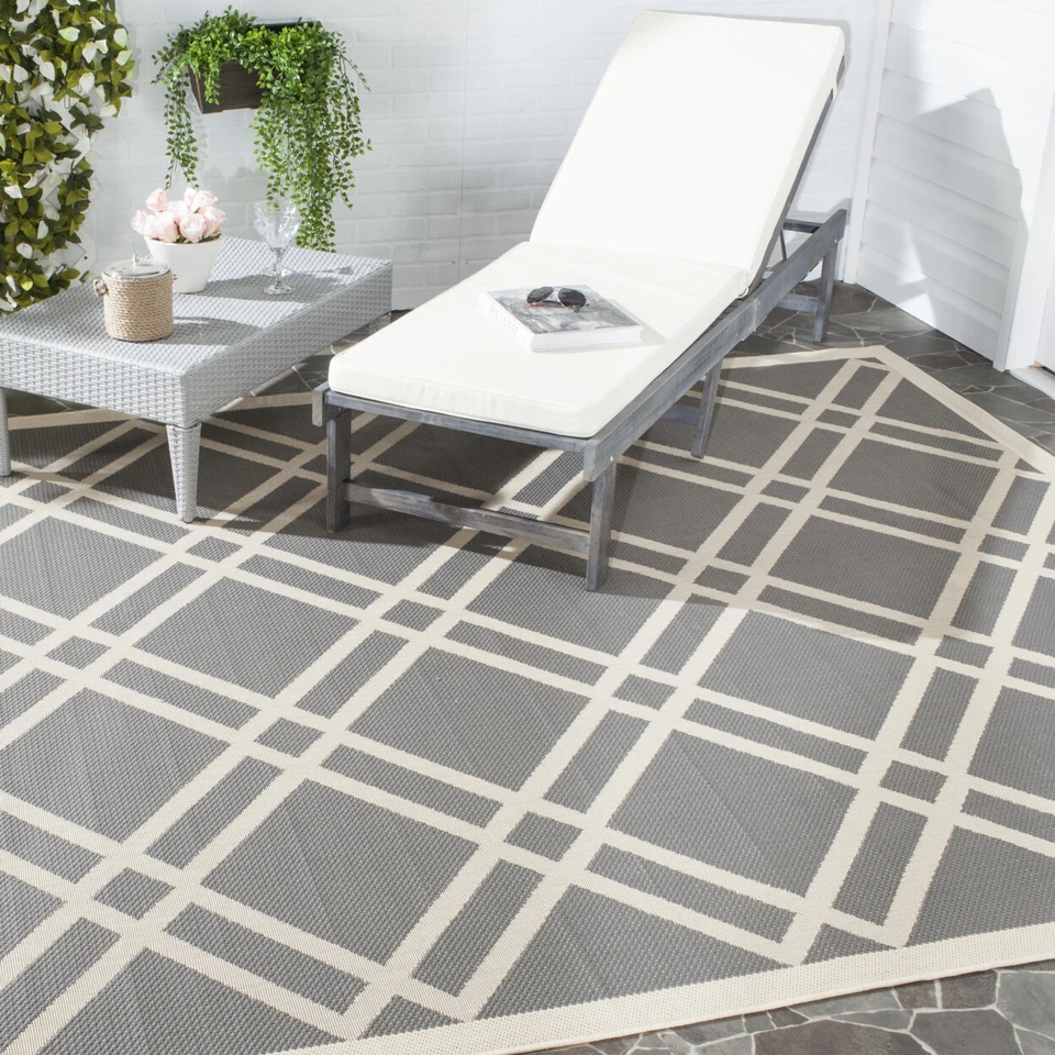 SAFAVIEH Outdoor CY6923-246 Courtyard Anthracite / Beige Rug - Image 1 of 4