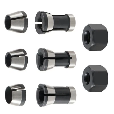 Set with 8x Router Bit Collet Chuck Screw Nuts Router Collet Adapter Metal - Image 1 of 4
