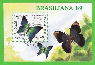 1989 BUTTERFLIES STAMP SOUVENIR SHEET CTO BRASILIANA BRAZIL POSTAGE BUTTERFLY - Image 1 of 2