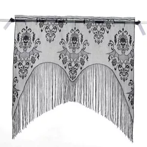 House Halloween Lace Curtain Decor Gothic Black Bat Spider Web Prop - Picture 1 of 11