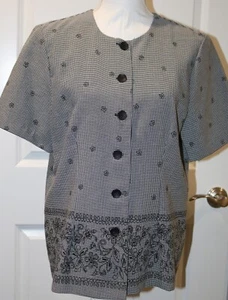 Damen Hemd Bluse Alfred Dunner Größe 12 schwarz weiß kariert Knopfleiste SS - Bild 1 von 1