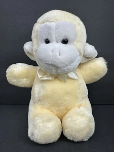 Vintage Animal Toys Plush Yellow Baby Monkey Stuffed Toy 9" 1988 Ribbon Bow EUC - Picture 1 of 7