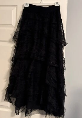 Falda Maje Josepha Negra Volantes Encaje Lentejuelas En Niveles Talla 6 Foto 1 de 4