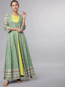 Maxi vestido étnico estampado verde indio para mujer con vestido interior sin mangas vestido de 2 piezas - Imagen 1 de 8