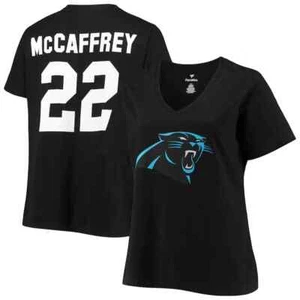 Christian McCaffrey T-Shit Women's 4XL XXXXL Black Carolina Panthers V-Neck New - Picture 1 of 3
