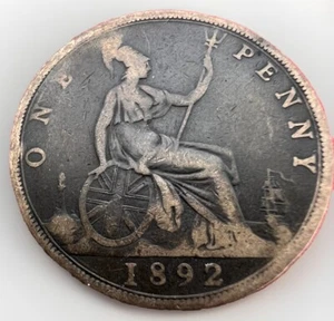 1892 Great Britain One Penny Queen Victoria KM#750 9,09gr S125 - Picture 1 of 2