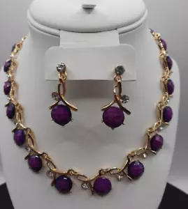 SCHMUCKSET - 3-teiliges Set goldfarben rund lila Strass Glas - Bild 1 von 3
