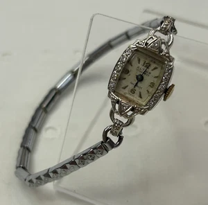 Vintage Altair 14k White Gold Diamond Womans Wristwatch - Picture 1 of 8