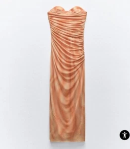 NWT ZARA WOMAN'S MIDI Dress STRAPLESS PRINTED TULLE  Orange Plus XXL Blogger Fav - Picture 1 of 9