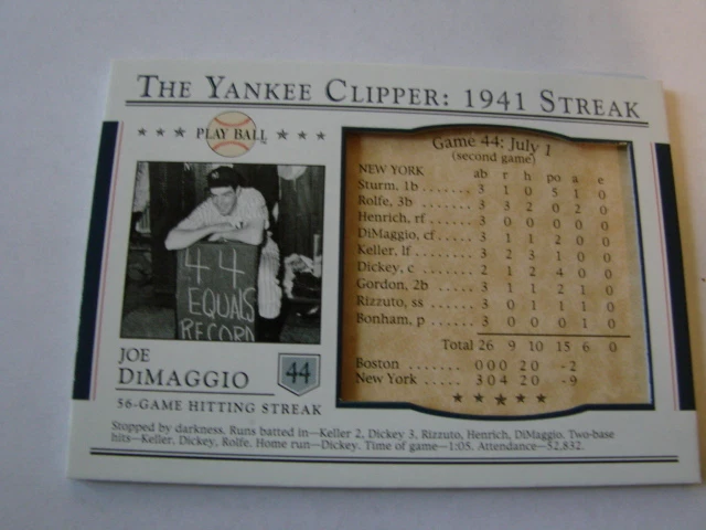2003 Play Ball # S-44 Joe Dimaggio 1941 Hit Streak Card New York Yankees (B50) - Image 1 of 1