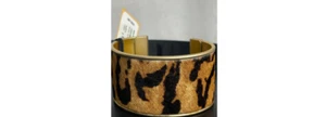 Patricia Nash “Eletta” Tiger Print Leather & Metal Cuff Bracelet ~ Russian Gold - Picture 1 of 6
