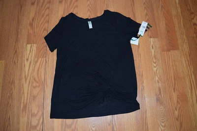 NWT Womens GREEN TEA Black Tie Front Short Sleeve Knot Ribbed T-Shirt Size S - Image 1 of 2