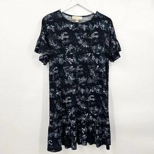 Michael Kors Digital Estampado Geométrico Pullover Mini Camiseta Vestido Negro Azul Talla S - Imagen 1 de 7