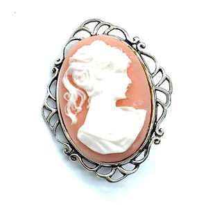 Vtg Signed Jezlaine Sterling Silver Cameo Elegant Women Face Female Brooch Pin - Picture 1 of 7