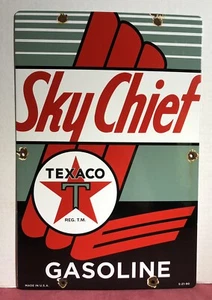 Letrero de porcelana vintage 1990 Texaco Sky Chief gasolina 18" - Imagen 1 de 7