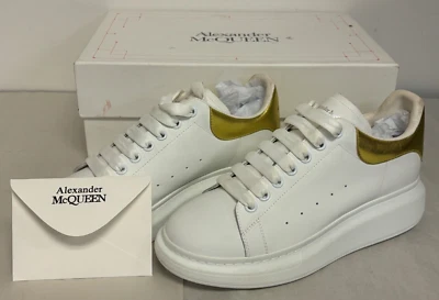 Alexander McQueen - White/Gold Low Top Oversized Sneakers - Women's Size 10.5 - Image 1 of 4