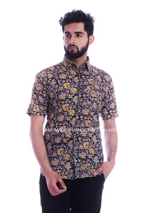 Men's Blue Floral Print Beach Cocktail Party Wear Shirt Slim Fit Short Sleeve - Bild 1 von 6