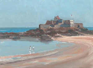 ORIGINAL MICHAEL RICHARDSON "National Fort St Malo" Brittany france OIL PAINTING - Picture 1 of 1