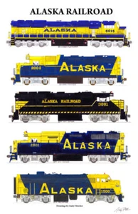 Póster de locomotoras de ferrocarril de Alaska de 11""x17"" firmado por Andy Fletcher - Imagen 1 de 1