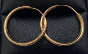 9CT GOLD THREADER HOOP EARRINGS 19MM DIAMETER - Picture 1 of 5