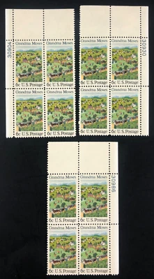 1969 Grandma Moses 6 Cent 6c 3 Stamp Blocks of 4 Scott #1370 - Image 1 of 4