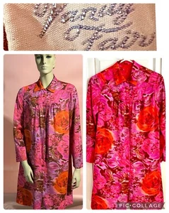 Vtg 60’s Vanity Fair Hot Pink Orange Floral Nightgown House Coat Dress Medium - Picture 1 of 14