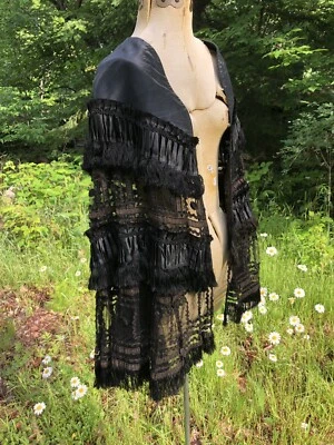 Vintage Antique 1800’s Black STUNNING  Hand sewn CAPE Museum Quality Strong A+ - Image 1 of 4