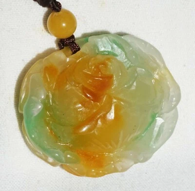 Vintage Chinese Semi Translucent Jadeite Jade Pendant w. Flower Motif (---) - Image 1 of 4