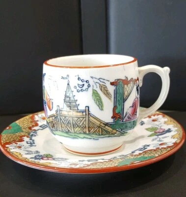 Oriental Demitasse Cup & Saucer Opaque De Sarreguemines Germany Timor Pattern  - Image 1 of 4