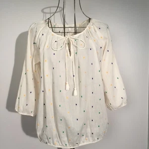 J. CREW $78 Ivory Embroidered Dot Peasant Top SMALL Tassel Ties 18508 - Picture 1 of 6