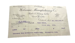 Antike Rechnung für Salon Bibliothek Tische Wolverine Manufacturing Detroit Mi 1901 - Bild 1 von 6