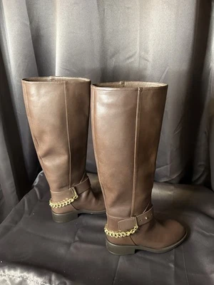 AQUA Riley Buckled Riding Boots Women's 5.5 Dark Brown Round Toe - Image 1 of 4