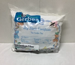 VTG NEW Gerber Birth Certificate Pillow 10”x13” White Blue Writing Baby Gift - Picture 1 of 4
